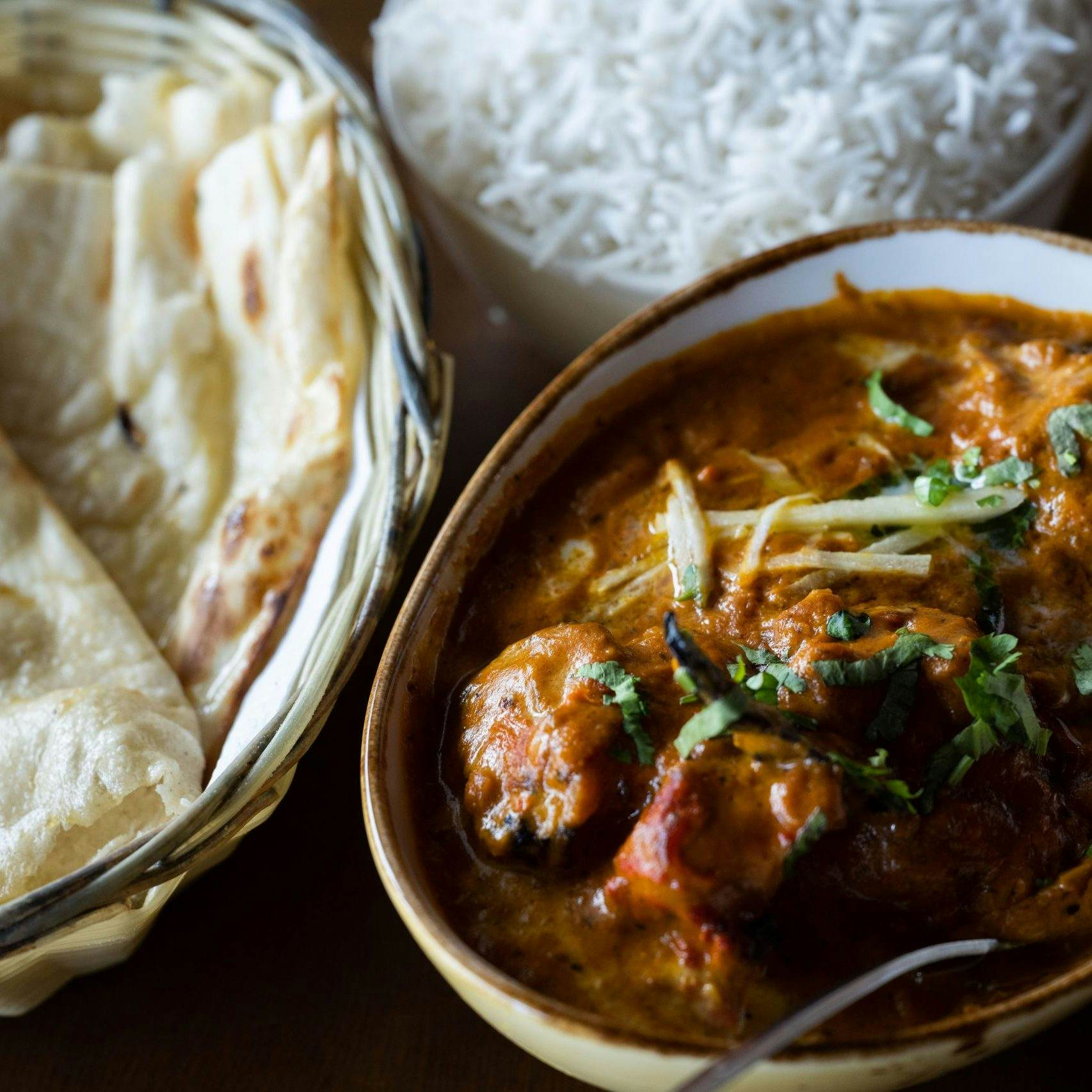 Curry with Naan and Rice